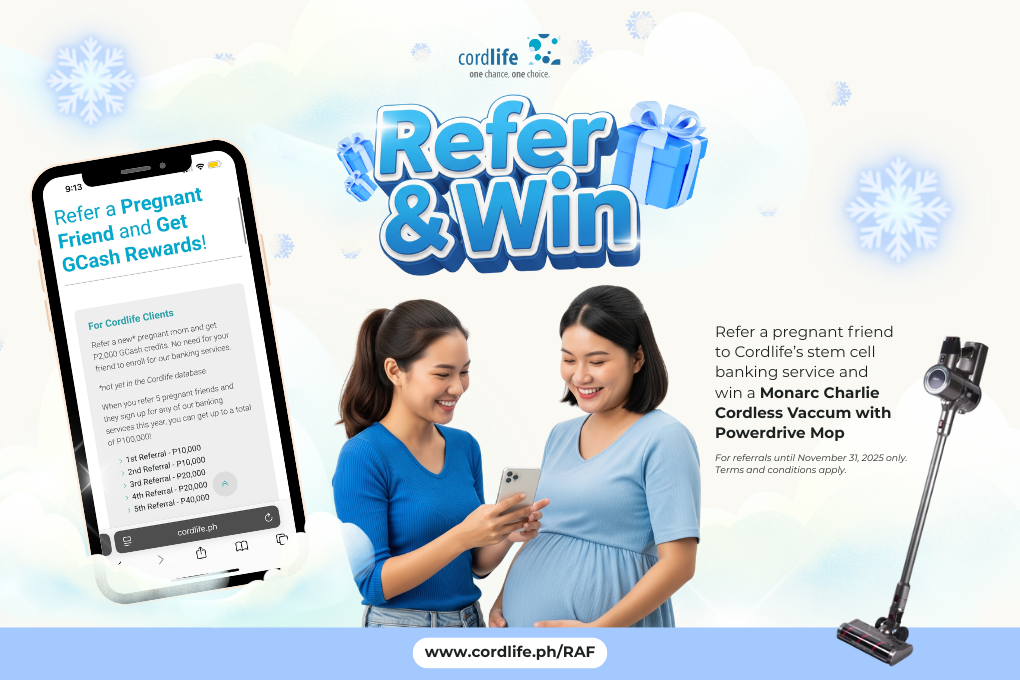Refer your pregnant friends to Cordlife’s stem cell banking service and get a chance to win a Monarc Charlie Cordless Vacuum with Powerdrive Mop when they sign up — valid until November 31, 2025!