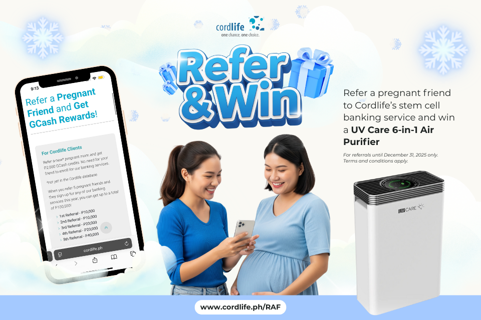 Refer your pregnant friends to Cordlife’s stem cell banking service and get a chance to win a UV Care 6-in-1 Air Purifier when they sign up — valid until December 31, 2025!