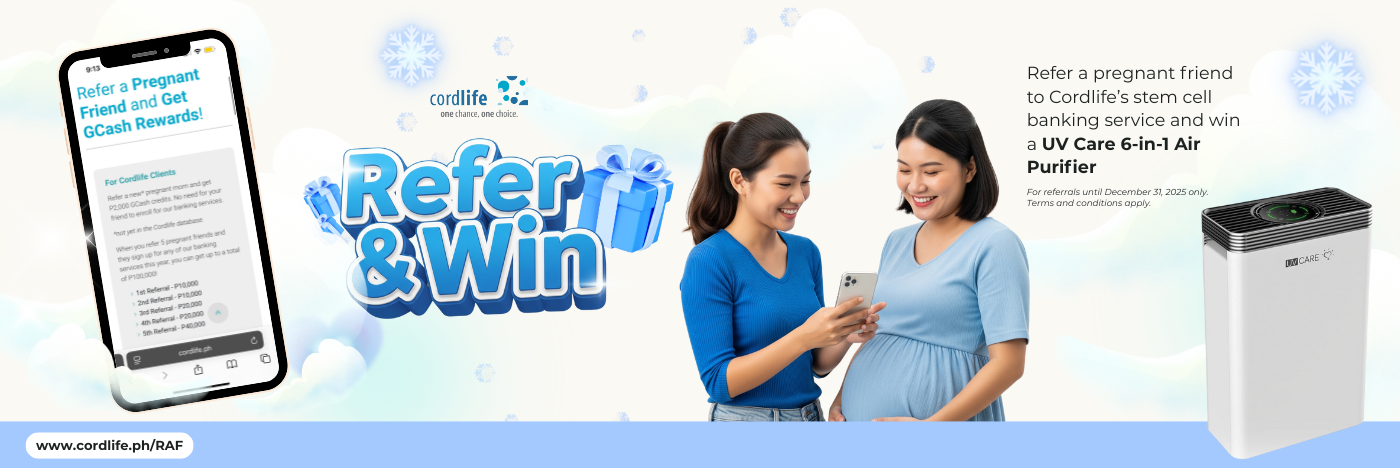 Refer your pregnant friends to Cordlife’s stem cell banking service and get a chance to win a UV Care 6-in-1 Air Purifier when they sign up — valid until December 31, 2025!